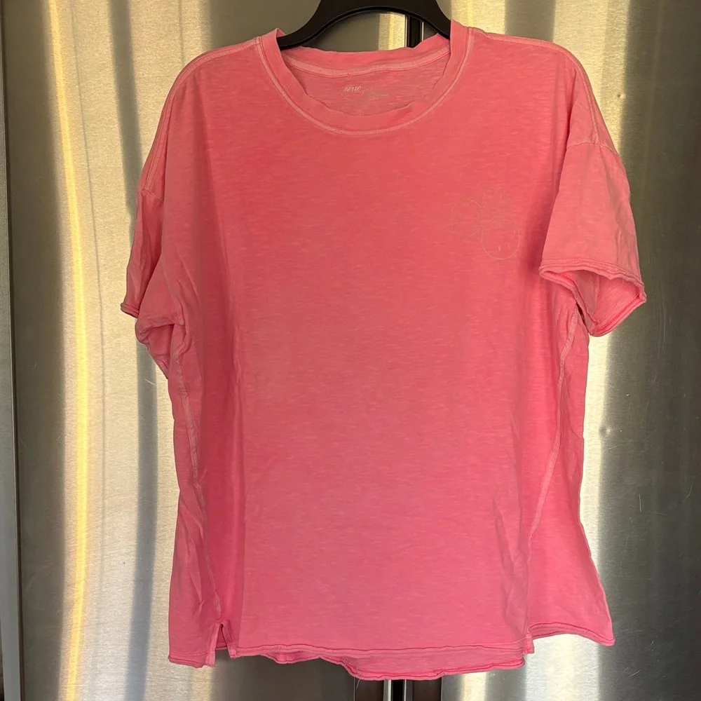 Aerie Bright Neon Pink Smiley Face Graphic Short Sleeve Oversized Tee - Picture 2 of 10